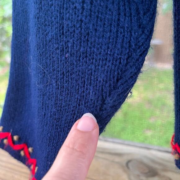 Tally Ho Creations Women's Vintage Navy And Red Embroidered Sweater Size L - Picture 7 of 8